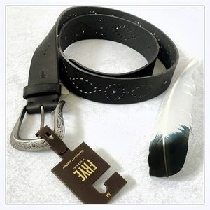 Frye Black Leather Western Studded Belt